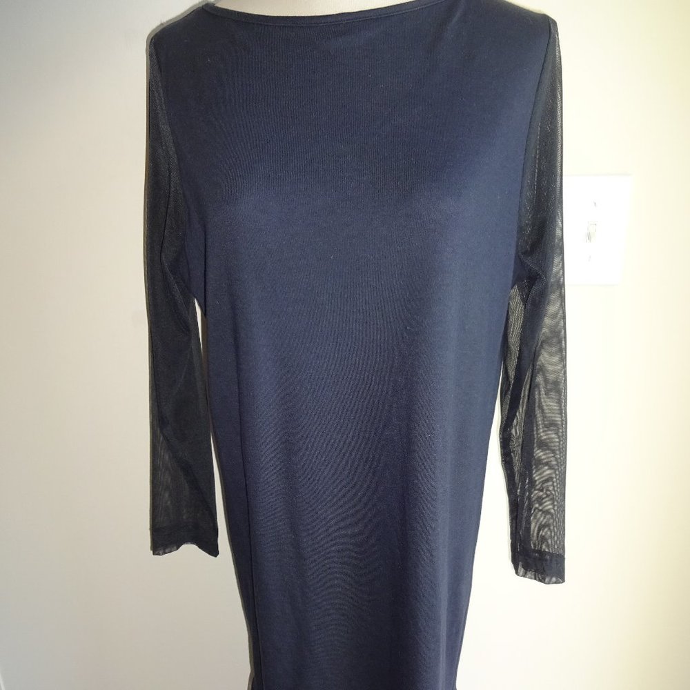 Vintage Womens Anne Klein for Sirena Black Dress M Sheer Sleeves & Bottom USA